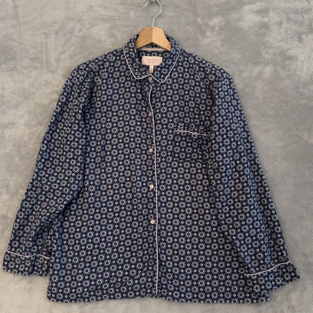 Victoria's Secret Pajama Set Womens Large Blue Floral Long Sleeve Drawstring